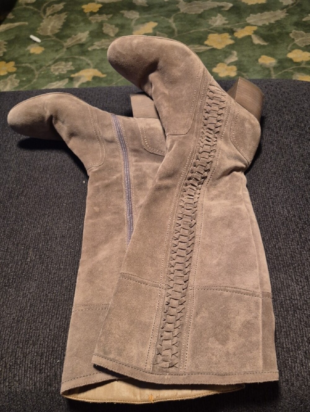 Franco Sarto Taupe Suede Over-the-Knee Boots with Braided Panel - Picture 5 of 9
